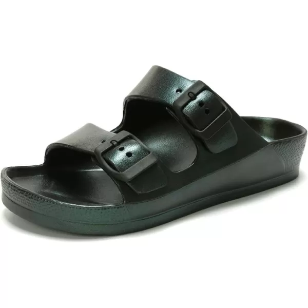 FUNKYMONKEY Women's Comfort Slides Double Buckle Adjustable EVA Flat Sandals