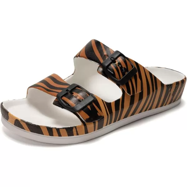 FUNKYMONKEY Women's Comfort Slides Double Buckle Adjustable EVA Flat Sandals