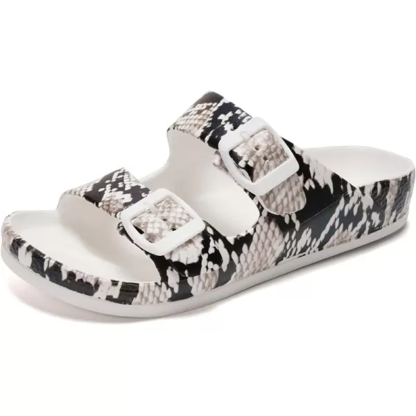 FUNKYMONKEY Women's Comfort Slides Double Buckle Adjustable EVA Flat Sandals