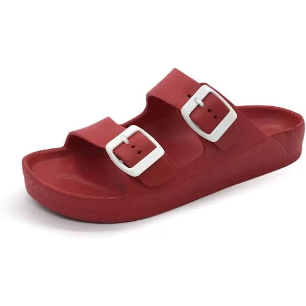 FUNKYMONKEY Women's Comfort Slides Double Buckle Adjustable EVA Flat Sandals