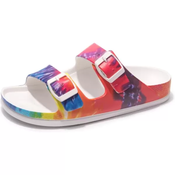 FUNKYMONKEY Women's Comfort Slides Double Buckle Adjustable EVA Flat Sandals