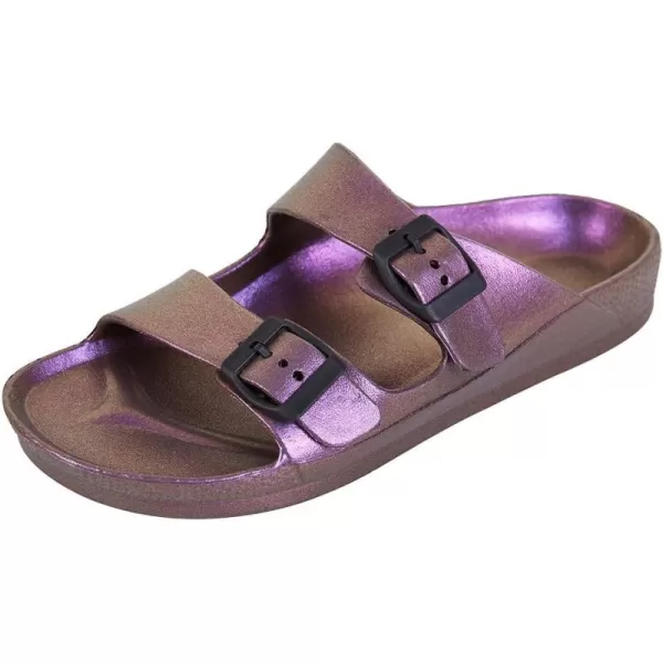 FUNKYMONKEY Women's Comfort Slides Double Buckle Adjustable EVA Flat Sandals