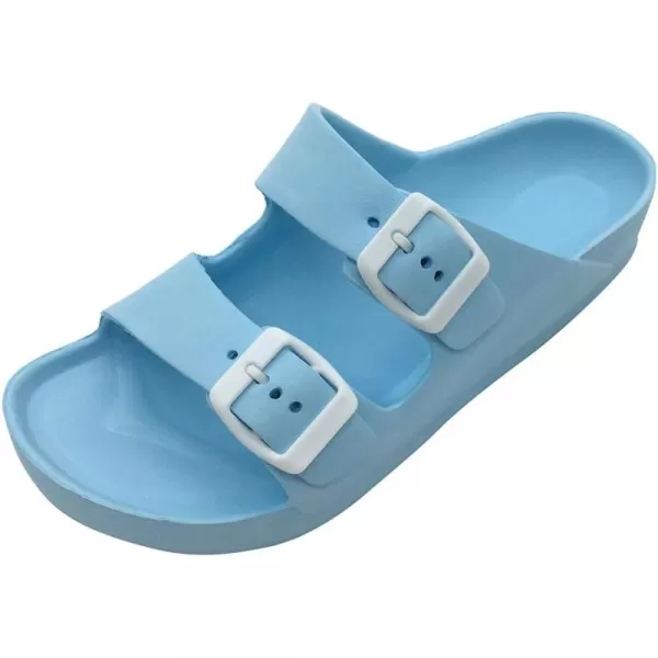 FUNKYMONKEY Women's Comfort Slides Double Buckle Adjustable EVA Flat Sandals