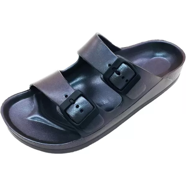 FUNKYMONKEY Women's Comfort Slides Double Buckle Adjustable EVA Flat Sandals