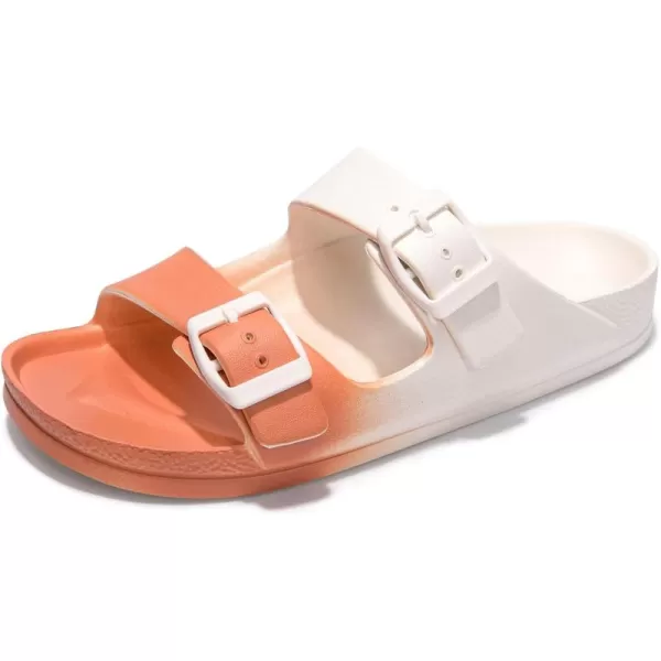 FUNKYMONKEY Women's Comfort Slides Double Buckle Adjustable EVA Flat Sandals