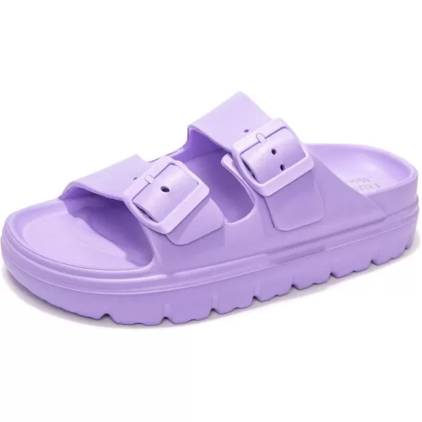 FUNKYMONKEY Women's Comfort Slides Double Buckle Adjustable EVA Flat Sandals
