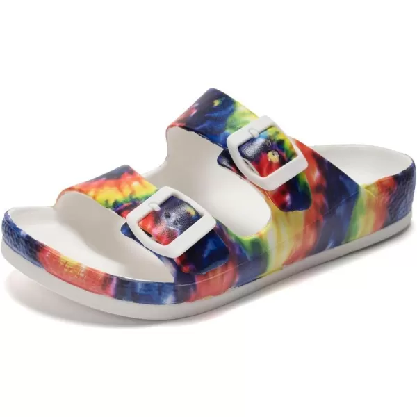 FUNKYMONKEY Women's Comfort Slides Double Buckle Adjustable EVA Flat Sandals