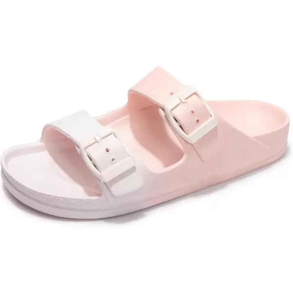 FUNKYMONKEY Women's Comfort Slides Double Buckle Adjustable EVA Flat Sandals