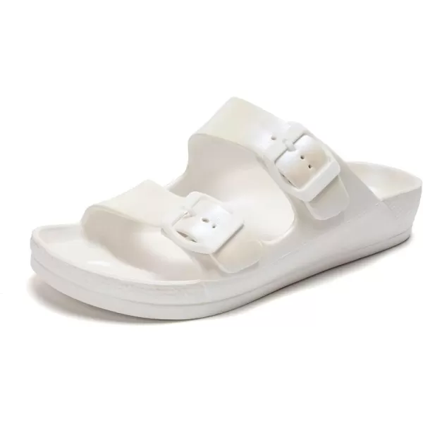 FUNKYMONKEY Women's Comfort Slides Double Buckle Adjustable EVA Flat Sandals
