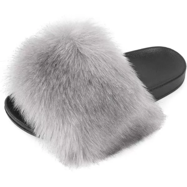 FUNKYMONKEY Women's Slides Faux Fur Cute Slip On Fuzzy Slippers Comfort Flat Sandals