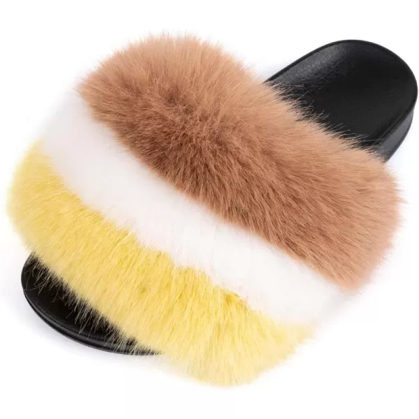 FUNKYMONKEY Women's Slides Faux Fur Cute Slip On Fuzzy Slippers Comfort Flat Sandals