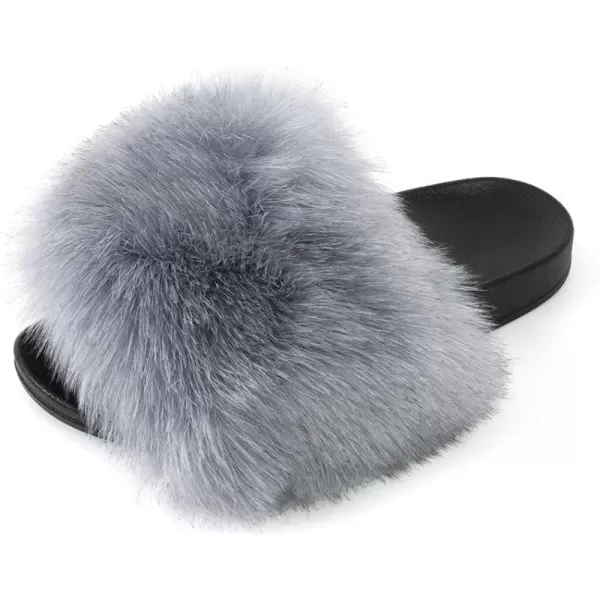 FUNKYMONKEY Women's Slides Faux Fur Cute Slip On Fuzzy Slippers Comfort Flat Sandals