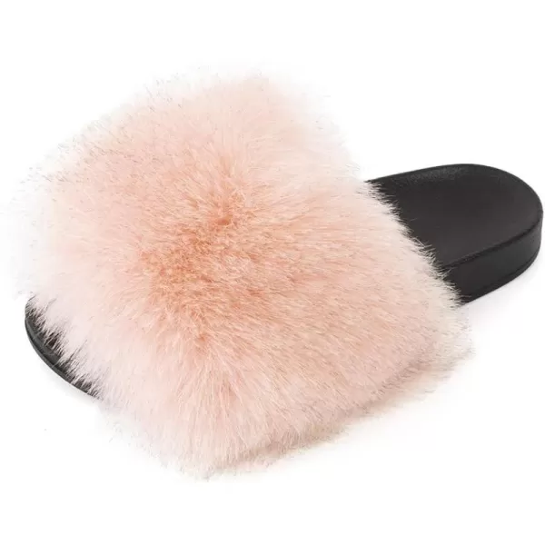 FUNKYMONKEY Women's Slides Faux Fur Cute Slip On Fuzzy Slippers Comfort Flat Sandals