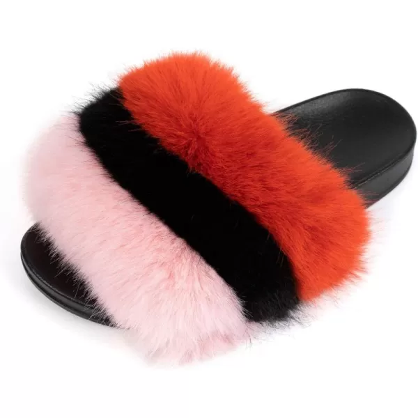 FUNKYMONKEY Women's Slides Faux Fur Cute Slip On Fuzzy Slippers Comfort Flat Sandals