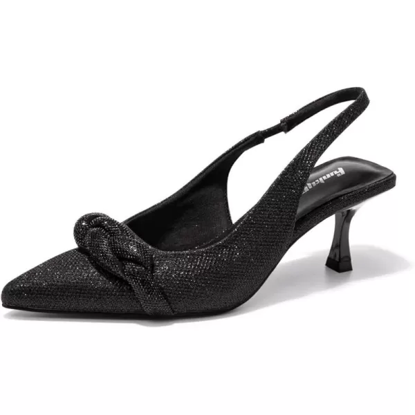 FUNKYMONKEY Women's Slingback Pumps Shoes, Elastic Strap Pointed Toe Kitten Heel Dress Wedding Party Shoes