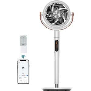 imageDreo Fan For Bedroom Standing Fan for Home 120105 Smart Oscillating Pedestal Fans with WiFiVoice Control 100ft Quiet Circulator Fan DC Motor 6 Modes 8 Speeds 3743 Adjustable HeightWhite