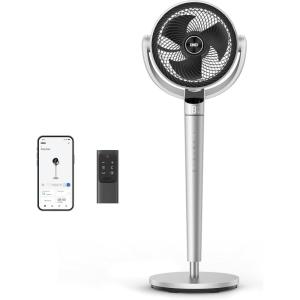 imageDreo oscillating fan for bedroom150120 OmniDirectional Quiet Floor Fans with Smart Control 110ft Pedestal Fan with DC Motor 9 Speeds 6 Modes 43 Inches 12H Timer WiFiVoiceAlexaSilver