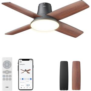imageDreo Ceiling Fans with Lights 12 Speeds ampamp 3 Fan Modes Quiet DC Motor Low Profile Easy to Install Flush Mount Smart Ceiling Fan with Dimmable LED 12H Timer for Bedroom Remote White 44Black