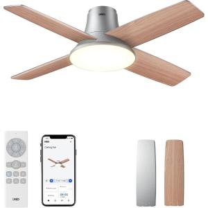 imageDreo Ceiling Fans with Lights 12 Speeds ampamp 3 Fan Modes Quiet DC Motor Low Profile Easy to Install Flush Mount Smart Ceiling Fan with Dimmable LED 12H Timer for Bedroom Remote White 44Silver
