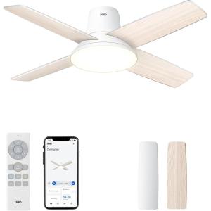 imageDreo Ceiling Fans with Lights 12 Speeds ampamp 3 Fan Modes Quiet DC Motor Low Profile Easy to Install Flush Mount Smart Ceiling Fan with Dimmable LED 12H Timer for Bedroom Remote White 44White