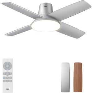 imageDreo Ceiling Fans with Lights and Remote Control 44 inch Low Profile Ceiling Fan Flush Mount Reversible 5CCT 6Level Dimmable 6 Speeds Ceiling Fan for Bedroom Quiet Easy to Install TimerSilver