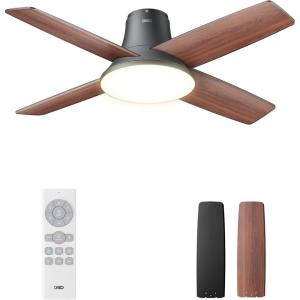 imageDreo Ceiling Fans with Lights and Remote Control 44 inch Low Profile Ceiling Fan Flush Mount Reversible 5CCT 6Level Dimmable 6 Speeds Ceiling Fan for Bedroom Quiet Easy to Install TimerBlack