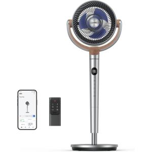 imageDreo Standing Fan 120120Omnidirectional Oscillating Fan For Bedroom 80 ft Circulator With Remote DC Motor Quiet Pedestal Fans Adjustable Height 8 Speeds 3 Modes 8H Timer Home PolyFan 502Wifi