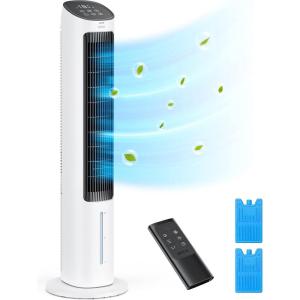 imageDreo Tower Fans That Blow Cold Air 40quot Evaporative Air Cooler Cooling Fan for Bedroom with 80 Oscillating Remote Control 3 Modes 4Speed Quiet Floor Fan BlackWhite