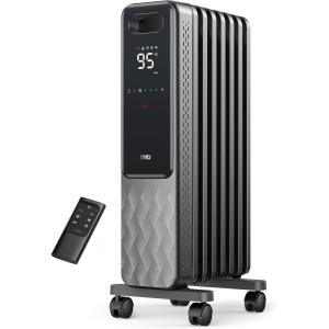 imageDreo Oil Filled Radiator Electric Radiant Heaters for indoor use Large Room with Remote Control Child Lock 4 Modes Overheat ampamp TipOver Protection 24h Timer Digital Thermostat Quiet 1500WSpace Grey
