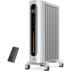 imageDreo Oil Filled Radiator Heater 1500W Radiant Heater with Remote Control Digital Thermostat 4 Modes 24h Timer 10 Safety Protections Child Lock Space Heaters for Indoor Use Large Room BedroomWhite