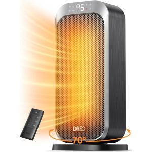 imageDreo Quiet Space Heaters for Indoor Use 1500W Electric Heater with Remote PTC Ceramic Heater with Thermostat 12H Timer 70 Oscillation Digital Display Fast Safety Room Heater for Bedroom OfficeSilver