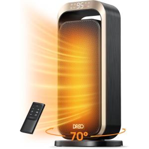imageDreo Quiet Space Heaters for Indoor Use 1500W Electric Heater with Remote PTC Ceramic Heater with Thermostat 12H Timer 70 Oscillation Digital Display Fast Safety Room Heater for Bedroom OfficeGold
