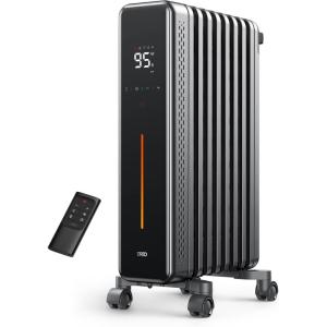 imageDreo Radiator Heater 8 Safety Protection Oil Filled Radiator Heater for Indoor Use 1500W Electric Heaters for Large Room 8 Fins with Remote 4 Modes Digital Thermostat 24H Timer QuietSpace Gray