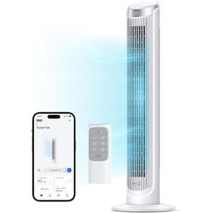 imageDreo Smart Tower Fan for Bedroom 26fts HighSpeed 40quot Standing Fan 5 Speeds 4 Modes Quiet 90 Bladeless Oscillating Fan with Remote 12H Timer Touch Control Work with Alexa SilverWhite
