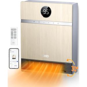imageDreo Smart Wall Heater IP24 Electric PTC Space Heater for Indoor Use 30 Oscillation Adjustable Thermostat Remote Control Works with Alexa 24H Timer Easymounted Heater for Bedroom OfficeWooden