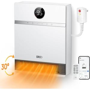 imageDreo Smart Wall Heater IP24 Electric Space Heater with ALCI Plug for Indoor Use 30 Oscillation Adjustable Thermostat Remote Control Works with Alexa 24H Timer Easymounted Heater for BathroomWhite