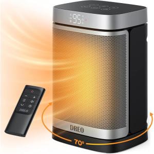 imageDreo Space Heater 1500W Portable Electric Heaters for Indoor Use PTC Ceramic Heater for Office with Remote Thermostat 70Oscillation 12H Timer 5 Modes Safe Quiet Room Heater for BedroomSilver