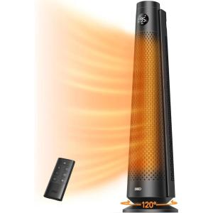 imageDreo Space Heater Large Room 30quot Electric Heaters with Remote 120 Oscillation Adjustable Thermostat 5 Heat ampamp 3 Fan levels 8 Safety Protections 25dB Quiet 112H Timer Heater for Office BlackBlack