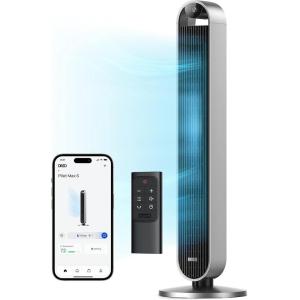 imageDreo Tower Fan for Bedroom 42 Inch 120 Oscillating Fan 25dB Quiet DC Motor 27fts Velocity Bladeless Standing Fan with 12 Speeds 4 Modes 12H Timer Cooling Fans for Home Living Room Pilot Max SSilver
