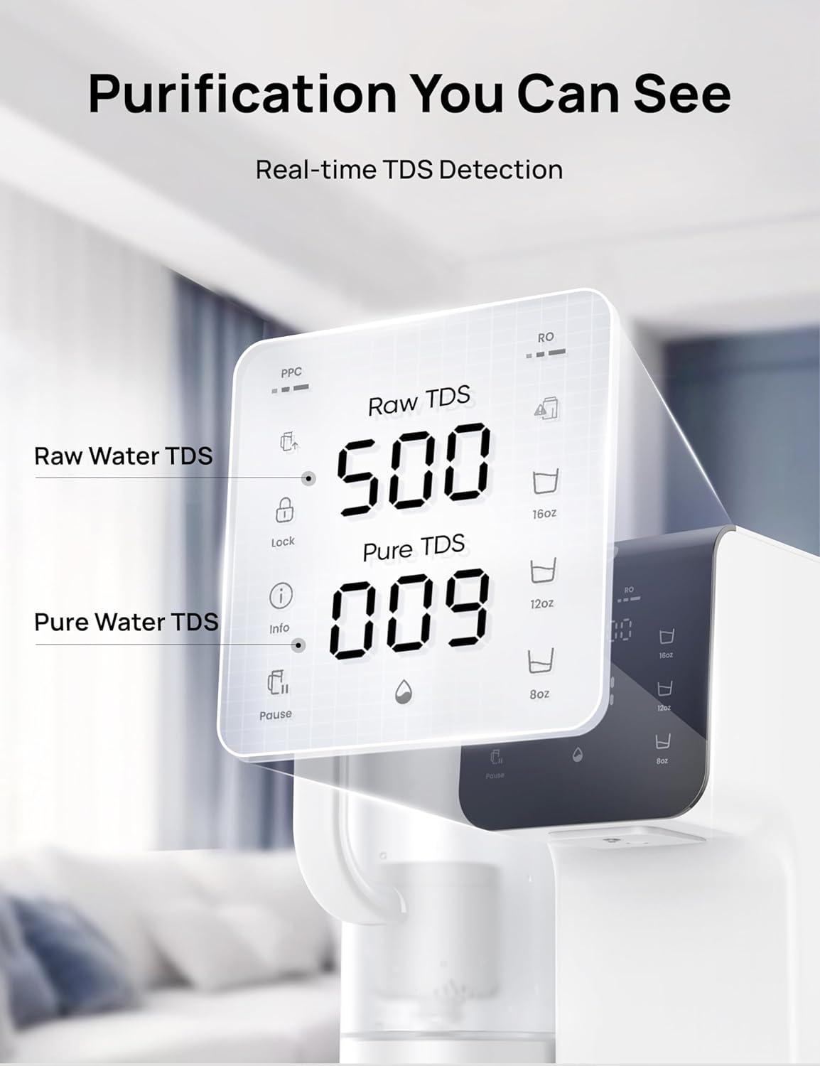 imageDreo Reverse Osmosis Water Filter 7Stage RO Water Filtration System 31 Pure to Drain Reduce TDS PFAS Water Purifier Countertop with Large LED Display Portable Water Pitcher for Home Kitchen