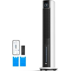 imageDreo Evaporative Air Swamp Cooler 43quot Cooling Fans that Blow Cold Air 2025 Upgraded 85 Oscillating Floor Fan for Bedroom Easy Cleaning APP Control Ice Packs 4 Speeds ampamp 4 Modes 12H Timer WhiteWhite