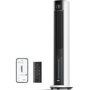 imageDreo Tower Fan for Bedroom 43quot Cooling Fans That Blow Cold Air 2025 Upgraded Evaporative Air Cooler Quiet 85 Oscillating Floor Fan Easy Cleaning APP Control 4 Modes ampamp 4 Speeds 12H Timer BlackWhite