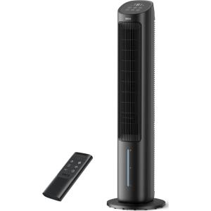 imageDreo Evaporative Air Swamp Cooler 40 Standing Fans that Blow Cold Air 80 Oscillating Bladeless Cooling Fan for Bedroom Removable Water Tank Ice Packs Remote Control 4 Speeds 7H Timer WhiteBlack