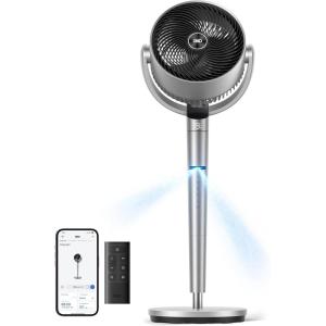 imageDreo Smart Fan for Bedroom Positionbased Oscillation 150120 3D Oscillating Fan 110ft Pedestal Fans with WiFiVoiceRemote Standing Fans Work with AlexaGoogle 9 Speeds 6 Modes 25dB Silver