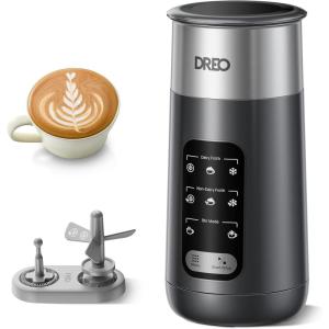 imageDREO 8in1 Milk Frother Upgraded Electric Stainless Steel Frother for Latte Art Microfoam and Coffee 9oz270ml Warm and Cold Foam Automatic Frothers LED Easy to CleanMidnight Black