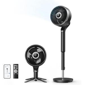 image:imageDREO Smart Fan for Bedroom standing 150 100 OmniDirectional Oscillating Fans 120ft CirculAir Quiet Fan with DC Motor 12 Speeds 6 Modes 20dBRemote Control 12H TimerBlack