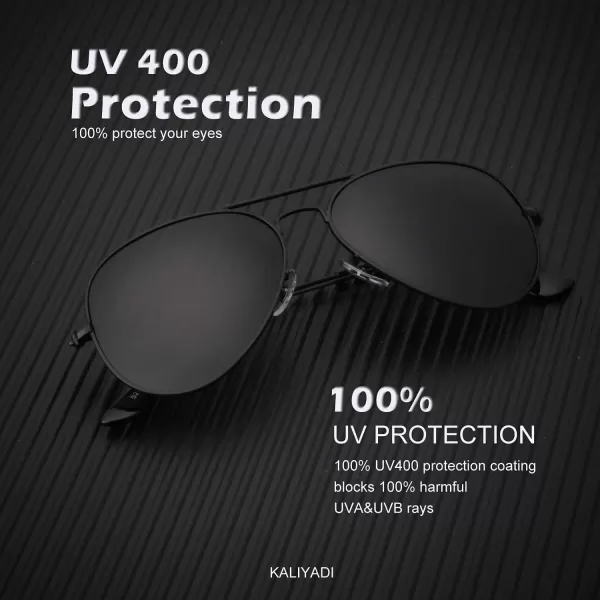 KALIYADI Classic Aviator Sunglasses for Men Women Driving Sun glasses Polarized Lens UV BlockingD Black