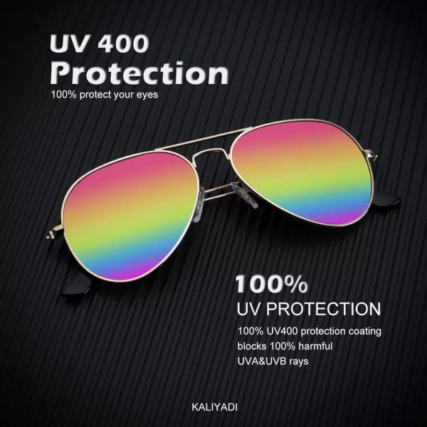 KALIYADI Classic Aviator Sunglasses for Men Women Driving Sun glasses Polarized Lens UV BlockingF 3 Pack Black RainbowGold RainbowSilver Rainbow