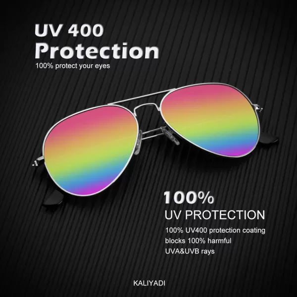 KALIYADI Classic Aviator Sunglasses for Men Women Driving Sun glasses Polarized Lens UV BlockingF 3 Pack Black RainbowGold RainbowSilver Rainbow