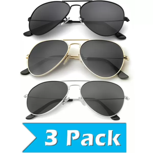 KALIYADI Classic Aviator Sunglasses for Men Women Driving Sun glasses Polarized Lens UV BlockingF 3 Packblack GreyGolden GreySilver Grey
